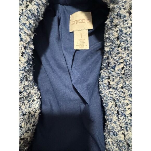 Chico’s Tweed textured open front blazer jacket 1 white shimmer - Picture 5 of 9